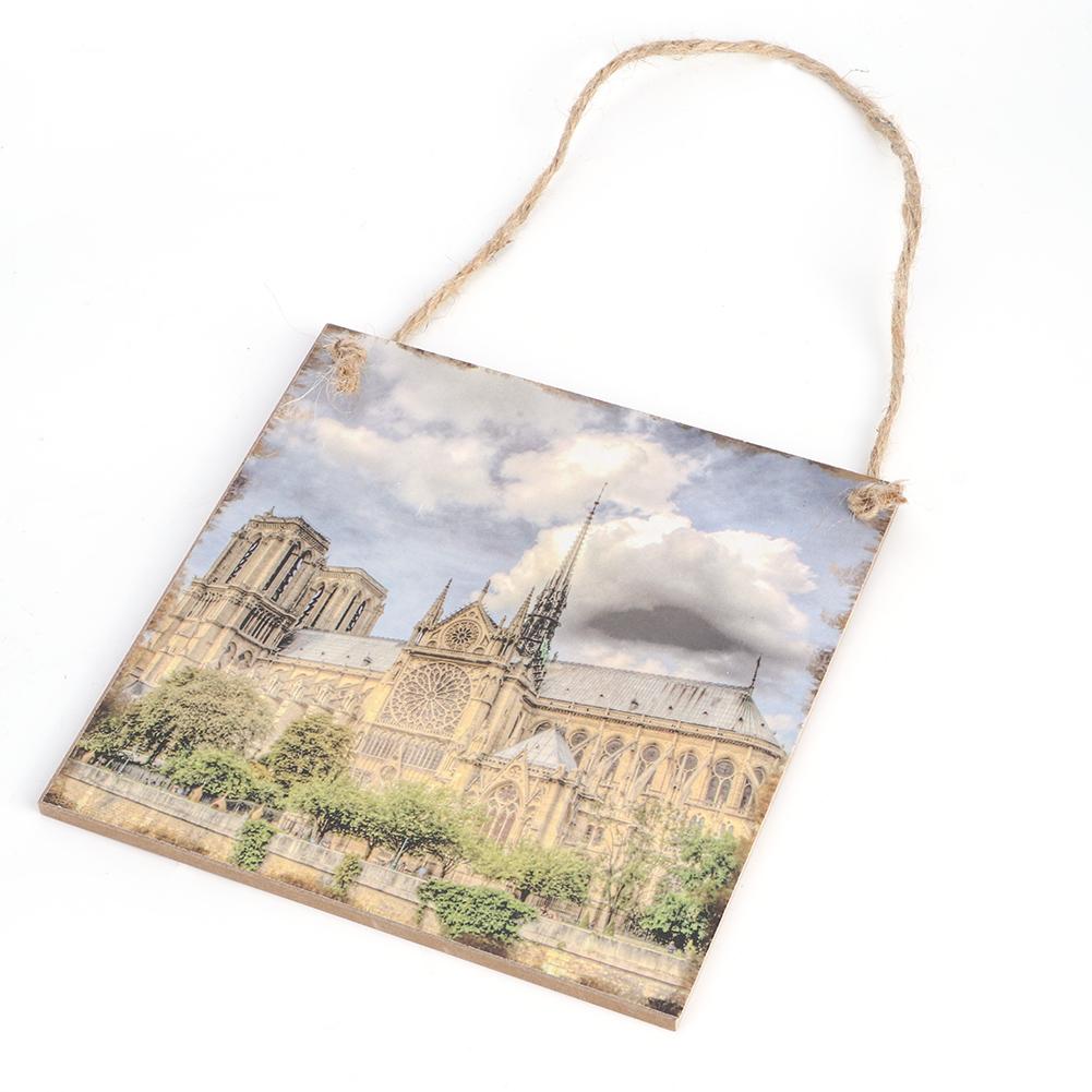 Architectural Pattern Wooden Hanging Board Handicraft Pendant Home Decoration Ornament