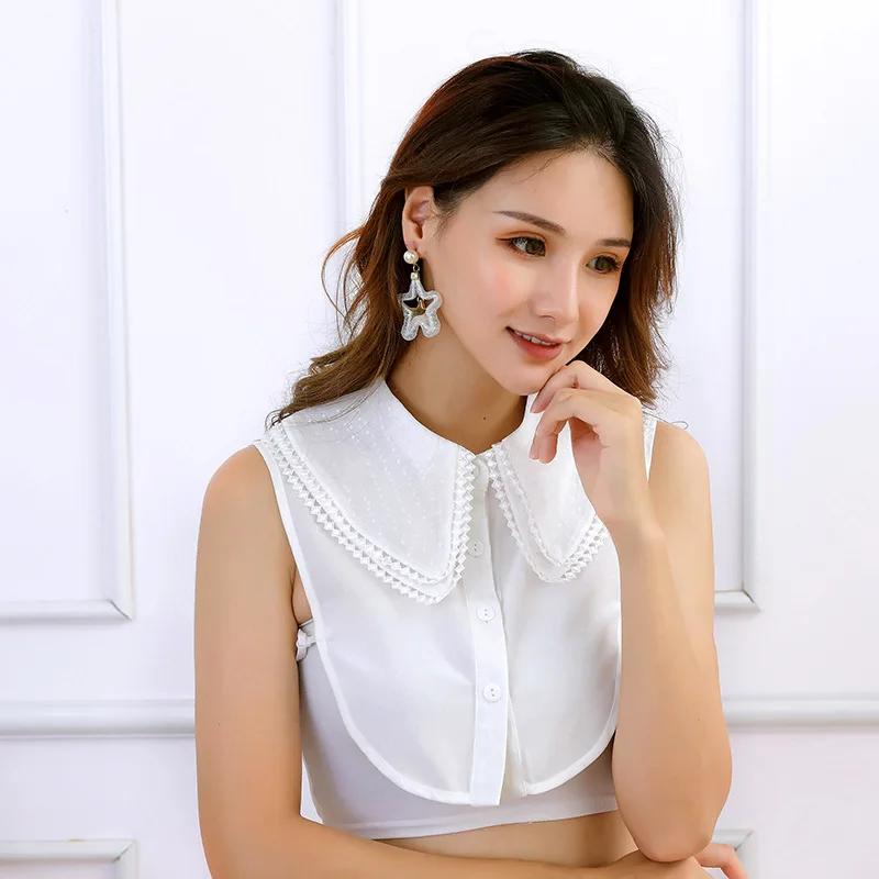Women Solid Detachable Lapel Choker Necklace Double Layer Shirt False Collar Female White Detachable Shirt Fake Collar Decor
