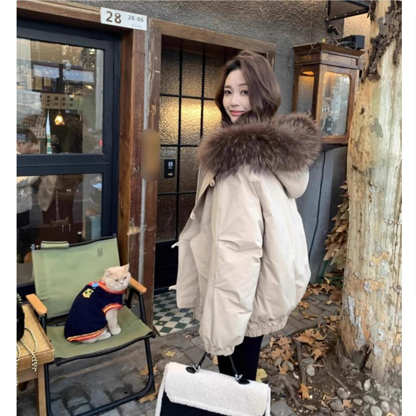 Down Cotton-padded Jacket Women's Big Fur Collar Cotton-padded Jacket Tide Brand Explosive Parker Jacket Winter Cold-proof Jacket Women