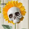 Scary Sunflower Sculpture Skull Ornament, Halloween Theme Garden Decor, Potted Housewarming Ornament Plant Waterproof Outdoor Decoration,