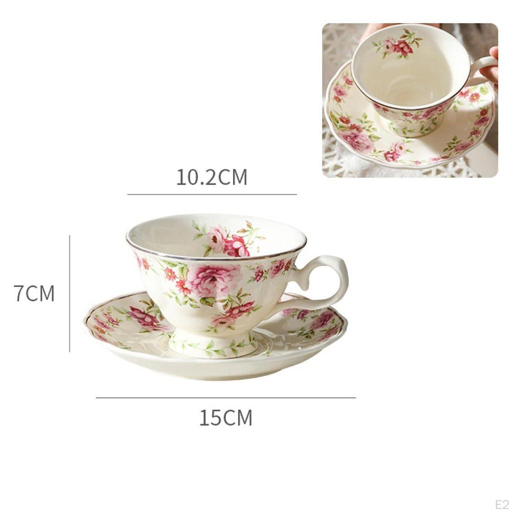 Ceramic Coffee Cup and Saucer Set Afternoon Tea 180ml Multifunctional Gift for Wife Daughter