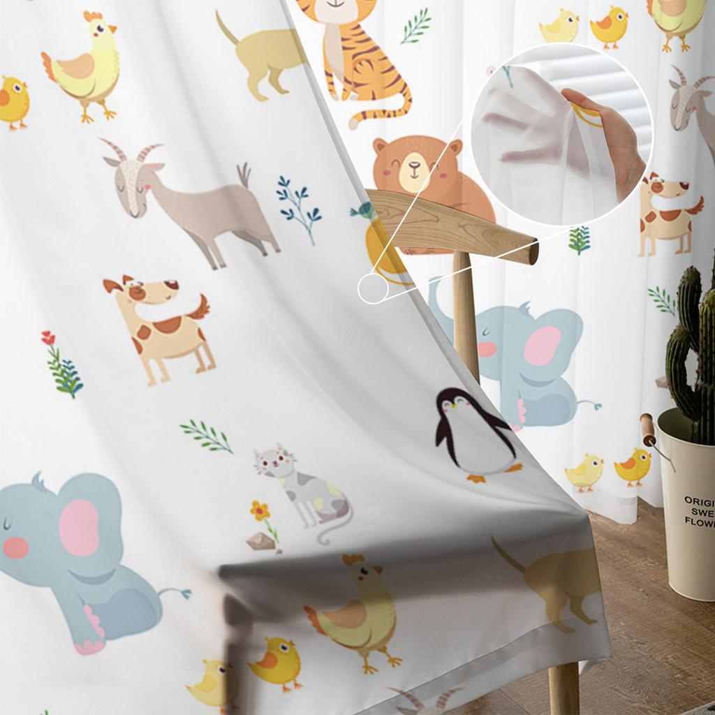 Cartoon Tier Tiger Löwe Elefant Pinguin Transparente Vorhänge für Wohnzimmerdeko Fenstervorhänge Küche Tüll Voile Vorhänge