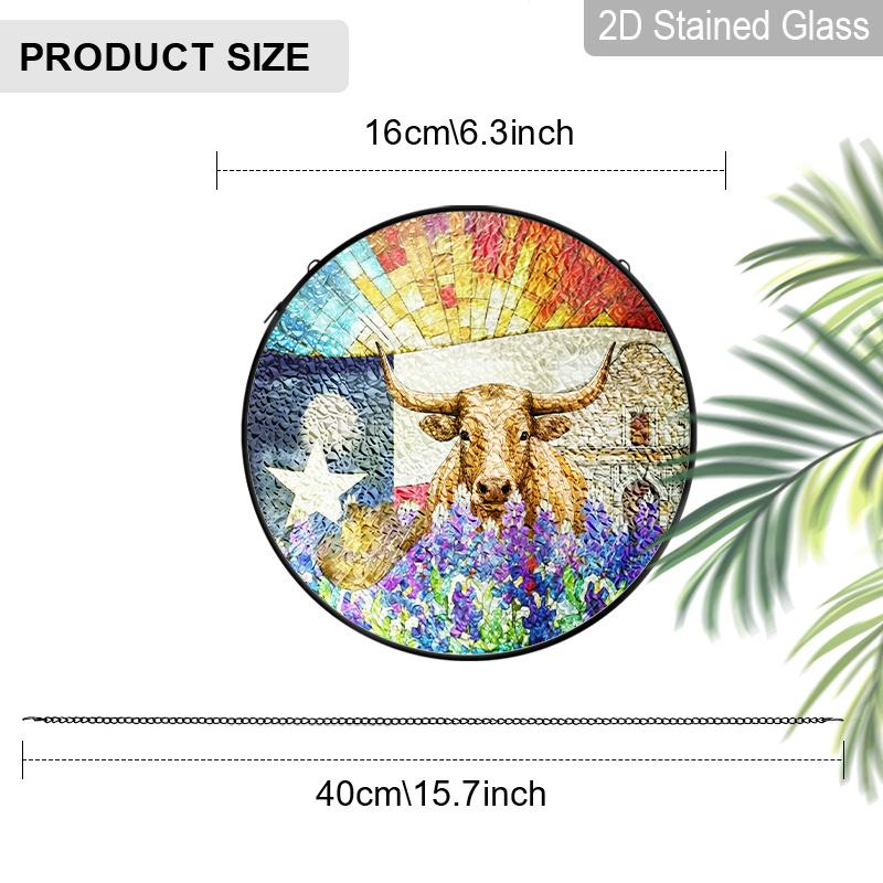 

2D Flat Stained Glass Christian Gift Window Decoration, 6.3/7.87inches Yak Religious Colored Glass Plate with Chain, Charming Christian Sun Catcher 6.3inch