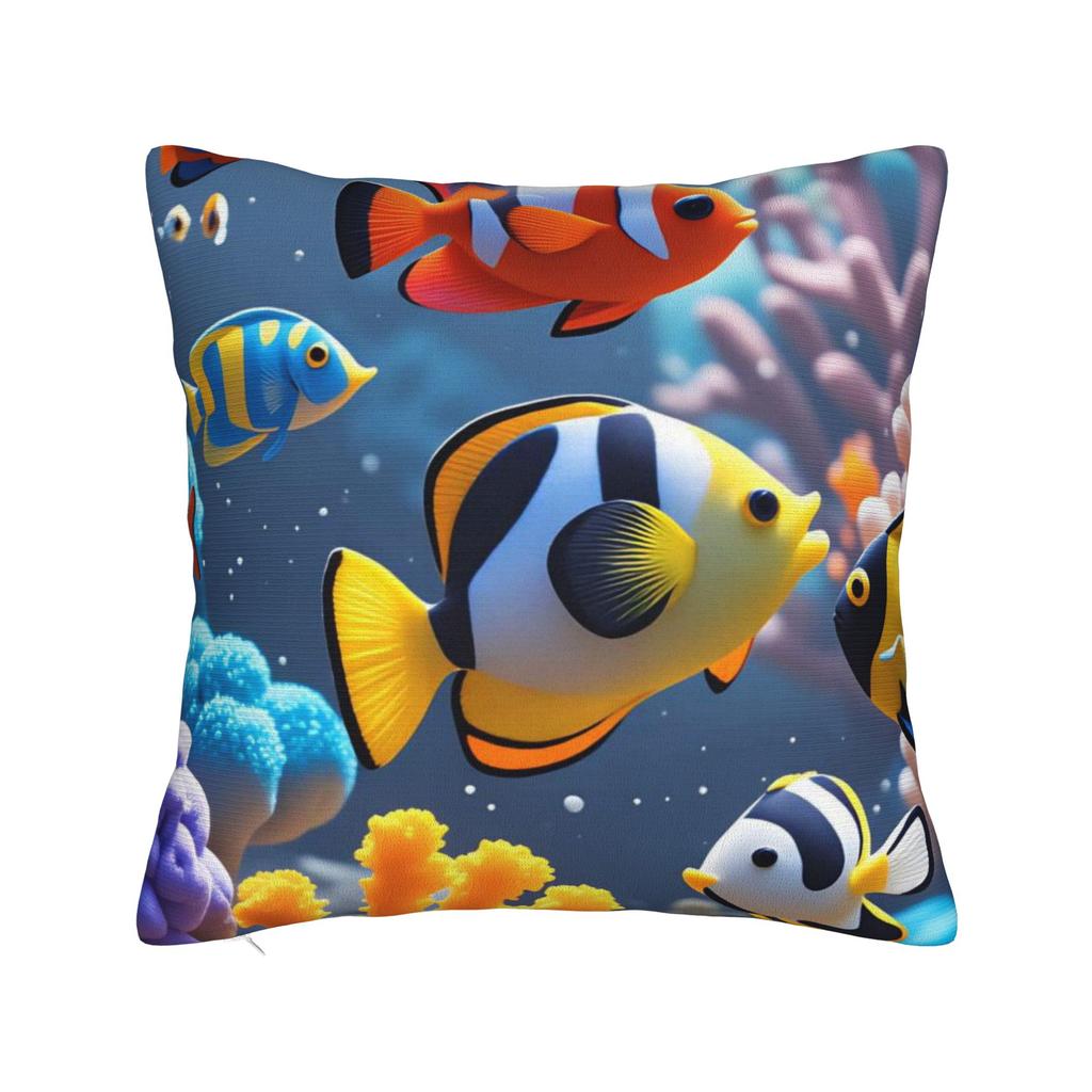 Pillow Case Beautiful Underwater World Colorful Fish Comfy Pillow Cover For Couch Sofa Bedroom Kawaii Pillowcases