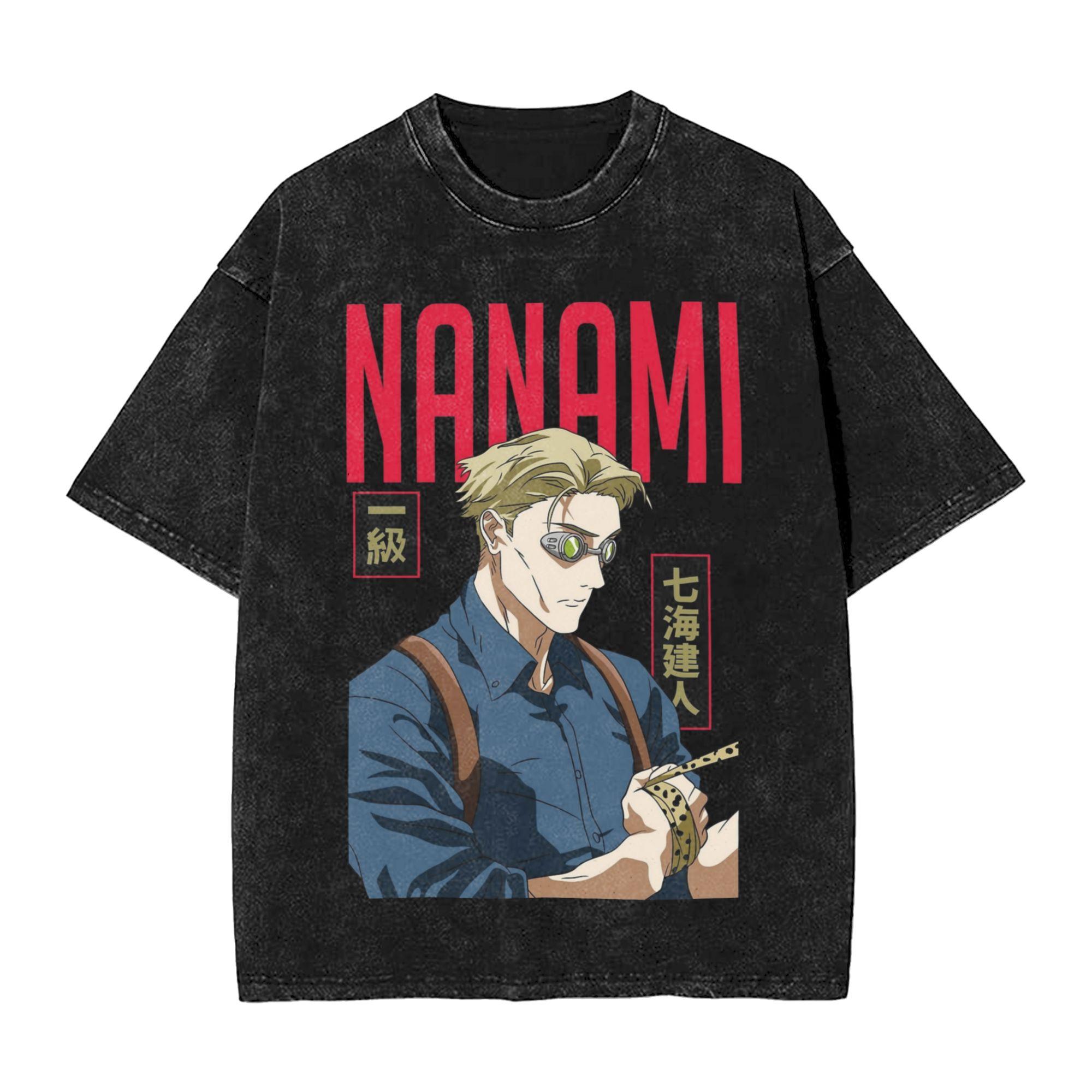 Washed T Shirt NNanami Kento Anime Gojo Satoru JJK Nanamin Hip Hop TShirts Oversize JJujutsu KKaisen Cotton Tees Unisex S