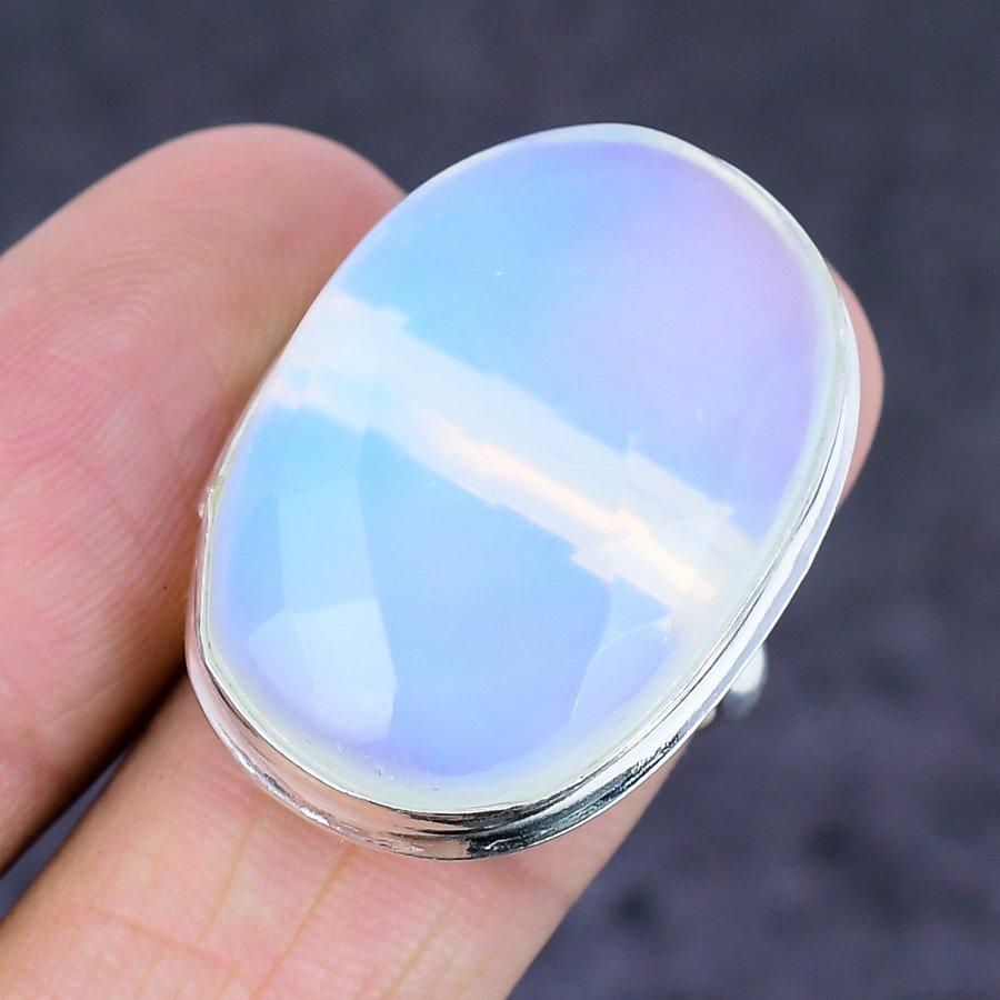 Natural Milky Opal Gemstone 925 Sterling Silver Jewelry Ring Size 7 l1U47