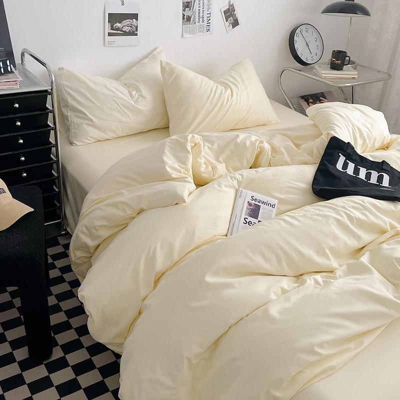 Bettwäsche-Set aus gewaschener Baumwolle 4-teilig Bettlaken-Set Einfarbig Bettbezug Paar Queen King Size Bett Steppdeckenbezug