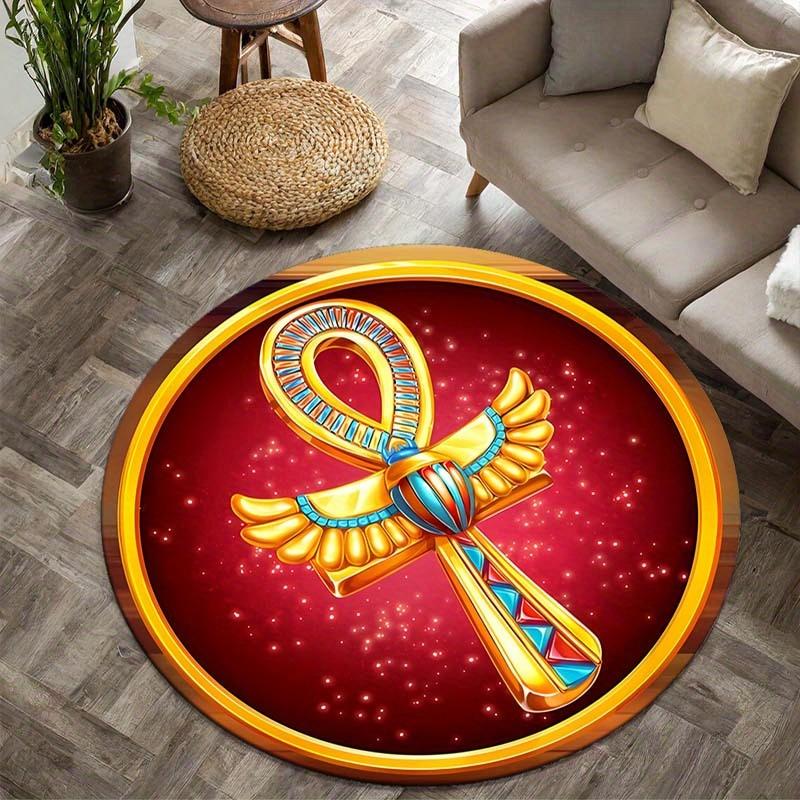 

Egyptian ANKH Symbol Round Rug, Soft Polyester Mat for Outdoor Patio Bedroom Kitchen Home Decor, Durable Multi-Purpose Carpet Diameter 60cm