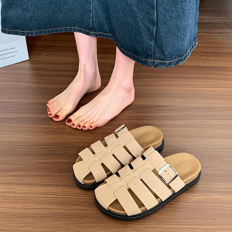 

Летние женские шлепанцы 2025 года на толстой подошве, с мягкой подошвой, в ретро-стиле, однотонные, удобные, повседневные, больших размеров, слипоны 35 хаки