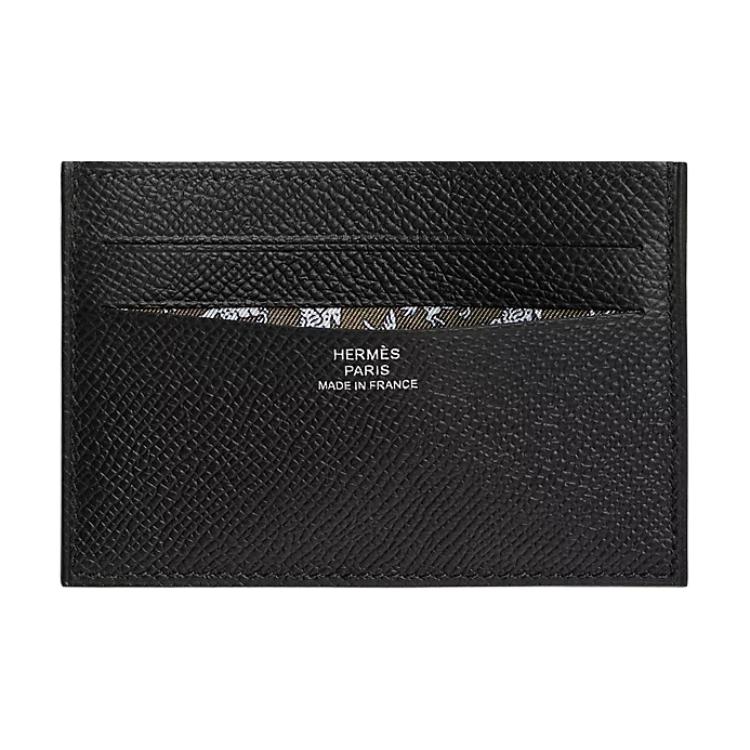 Hermes Citizen Twill Compact Silk Pattern Epsom Calfskin Card Holder Men accessories Black Verona-Green H088019CAAC
