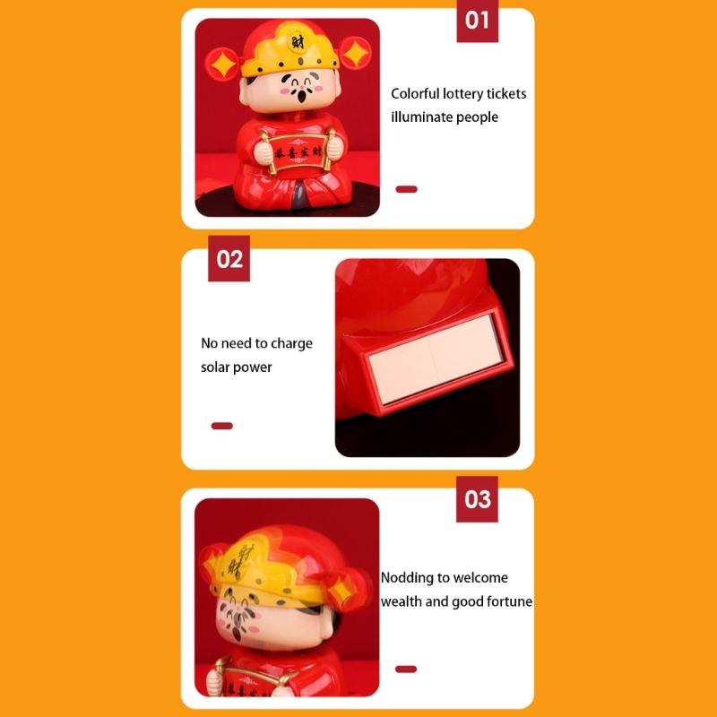 God of Wealth Solar Powered Dancing Toy Cai Shen Car Shaking Head Dancer Doll God of Wealth Toy Figurine Desk Decors