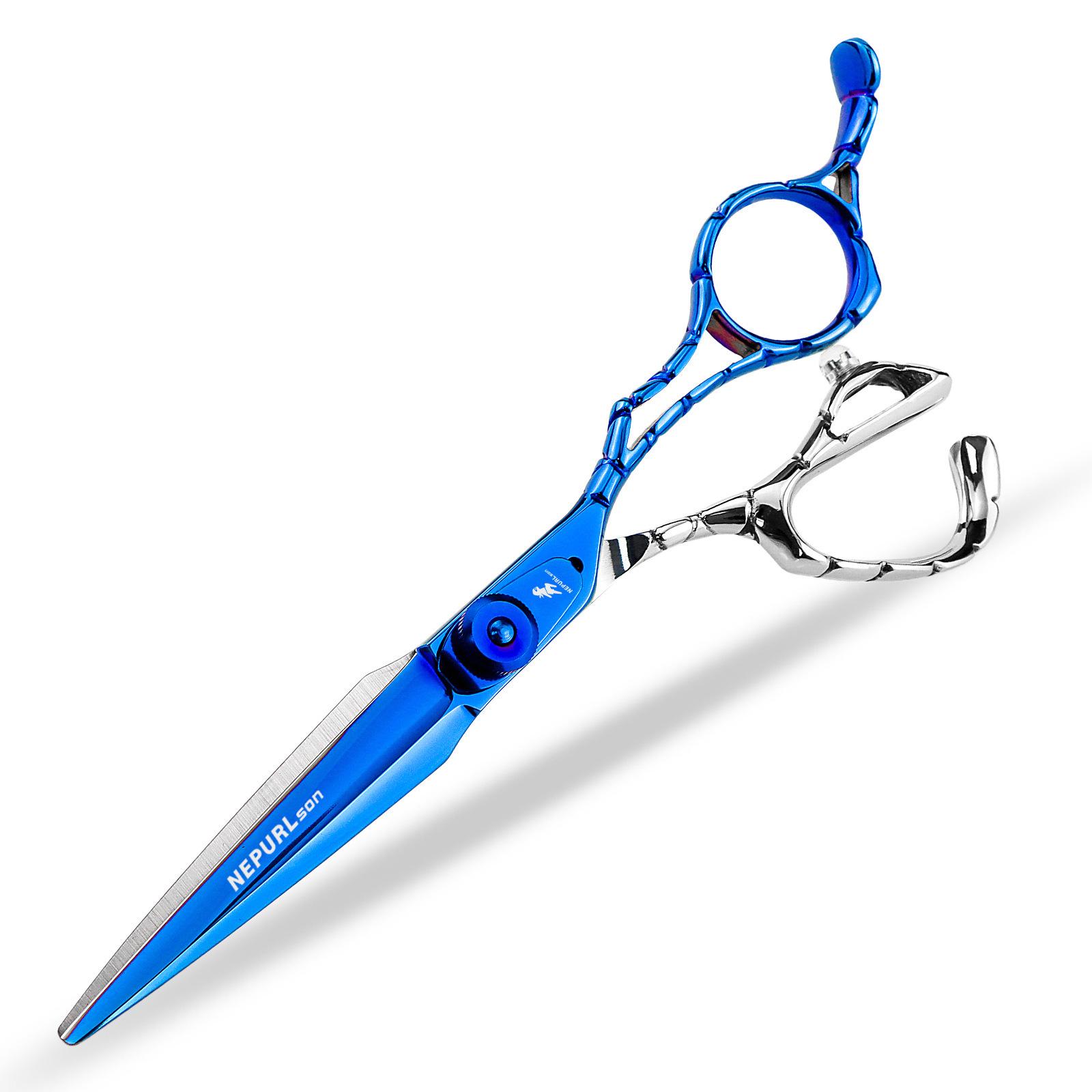 Napson 6 Bright Blue Notched Handle Thinning Shears, Hair Cutting Scissors for Barbers.