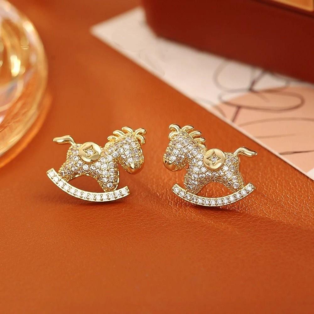 Chinese Style Crystal Zodiac Pony Earrings Cartoon New Year Ear Studs  New Year Gift