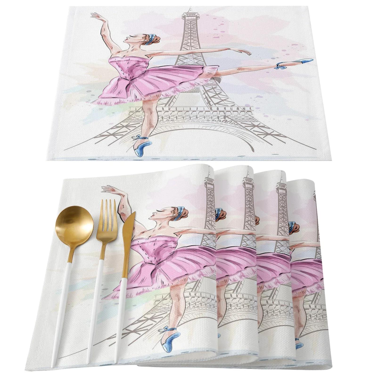 

Eiffel Tower Linen Placemats Set, Romantic Paris Washable Placemat for Home Party Dining Tables Wedding Kitchen Banquets Decor 2pcs 30x45cm