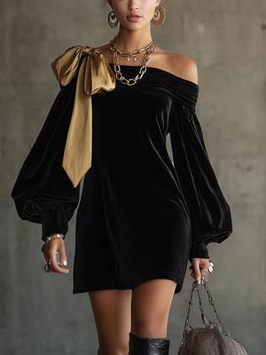 Elegant Thousand Golden Dress French Black Occasion Dress Girls Spring New Style Temperament Short Skirt High-End