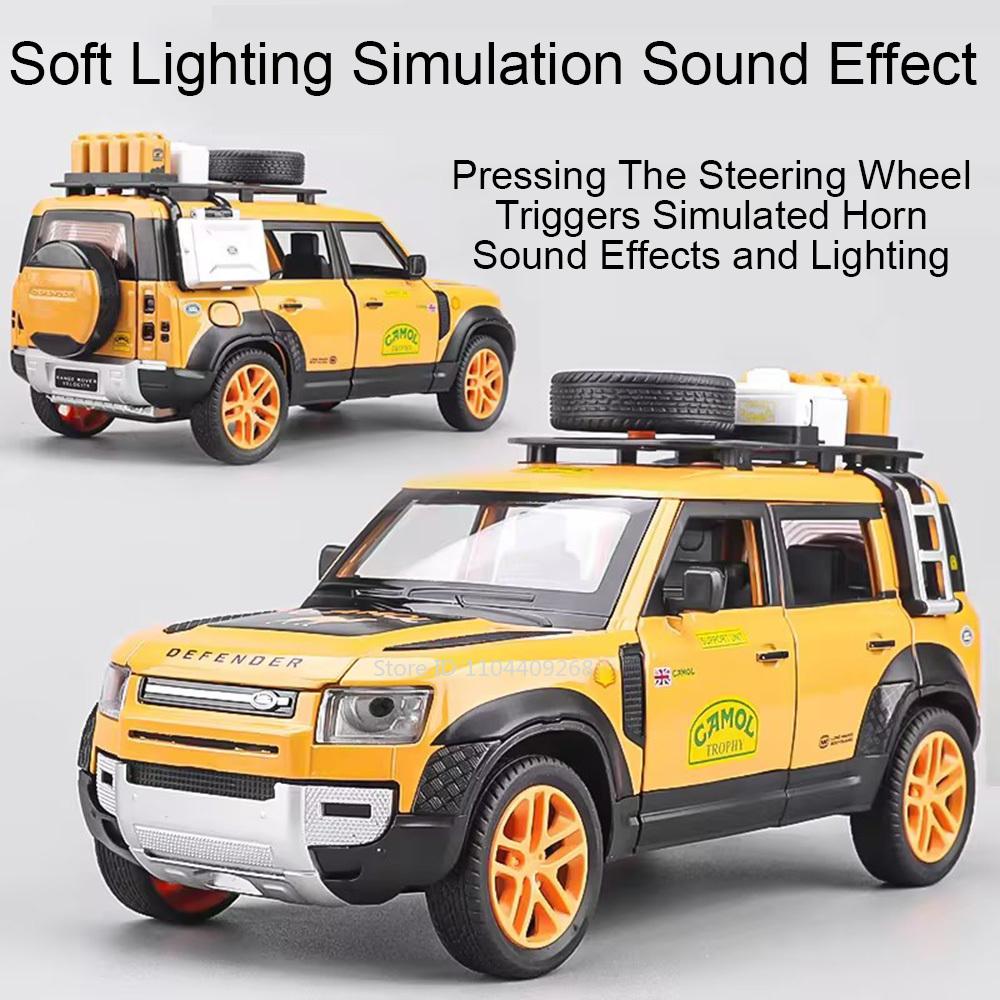 1:24 Defender Range Rover Car Model Toy Doors Opened Music Light Shock Absorption SUV Alloy Off-road Vehicles Toys for Boys
