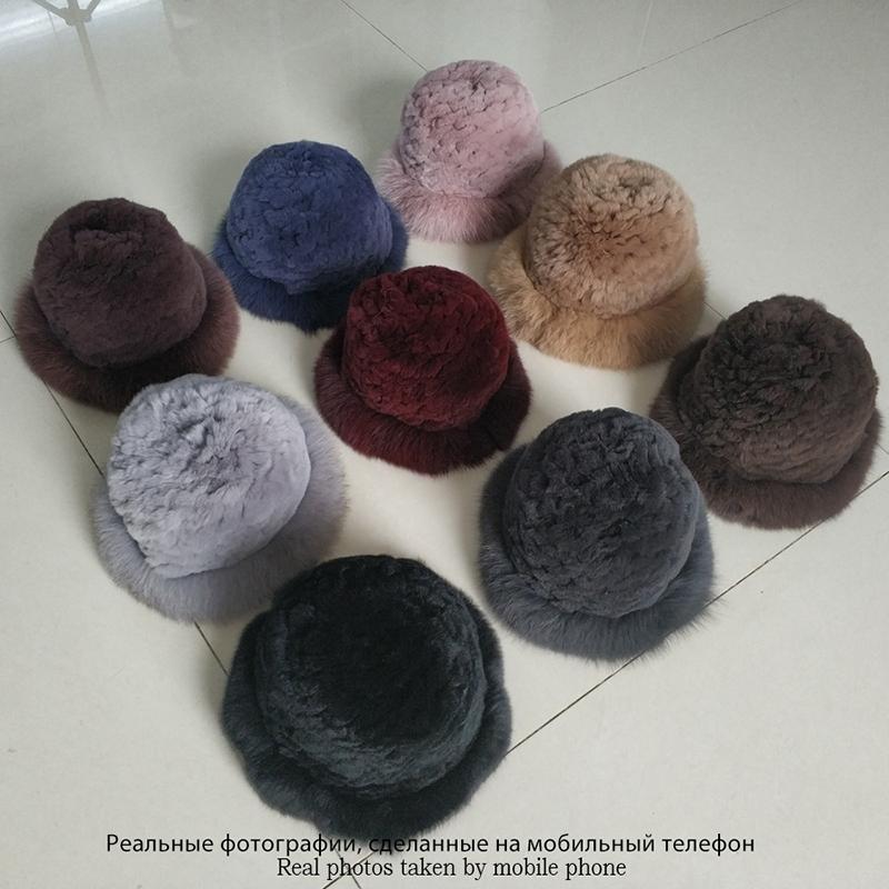 Women Real Fur Hat Rabbit Fur and Fox Fur Protection Ear Fluffy Beanies Fashion Knitted Cap Warm Winter Fur Hats for Women Ski