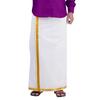 PRAKASAM COTTON Dhoti da Uomo Colore Bianco Bordo Jari Tasca con Velcro Cucito/Taglia Vita -34 pollici- Lunghezza- 42 pollici
