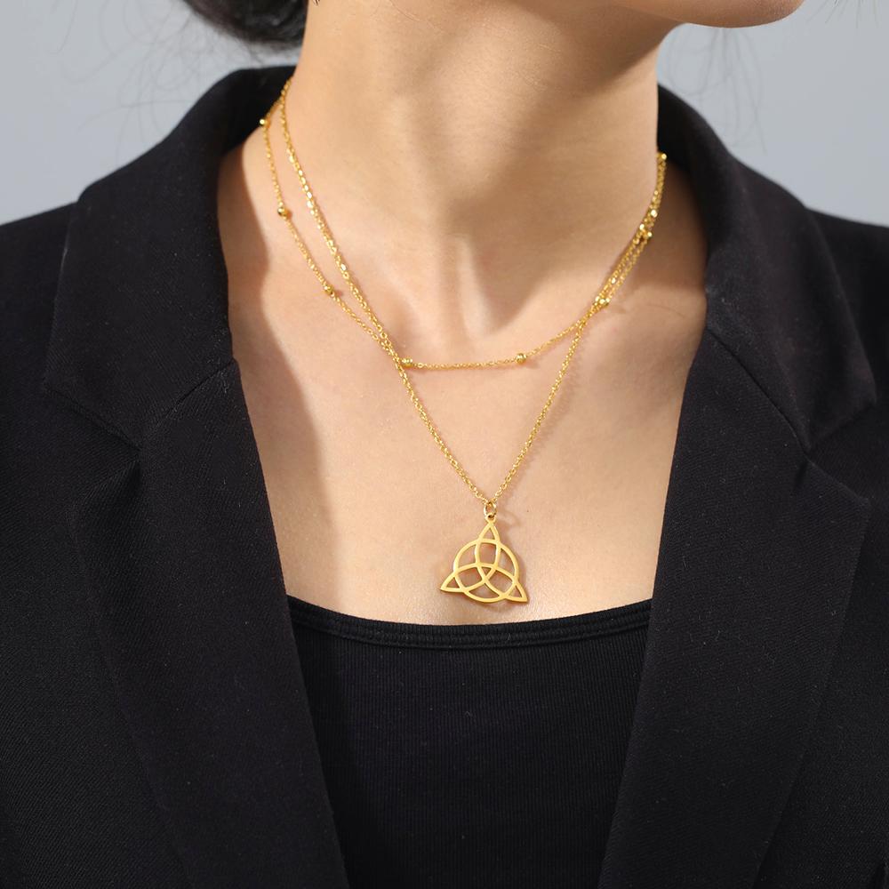 Dawapara Dreifaltigkeitsknoten Triquetra Halskette Kranz Keltischer Knoten Glücksbringer Edelstahl Schmuck Neujahrsgeschenk