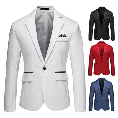 Autumn Men Slim Fit Suit Coat Lapel Long Sleeve Pockets Single Button Business Wedding Party Blazer Black White Stitching Suit Jacket