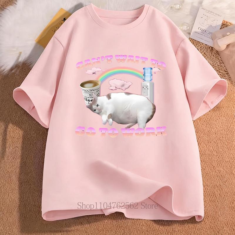 Summer Cant Wait To Go To Work Funny Cat Print Tshirt Women Funny Meme Fashion Streetwear ONeck Short Sleeve Tops Tshirts