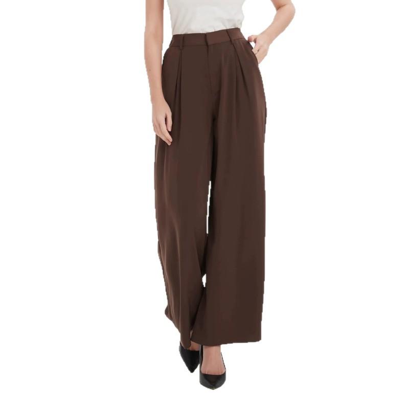 High Waist Wide Leg Trousers Women Casual Loose Fit All Season Coffee Color
