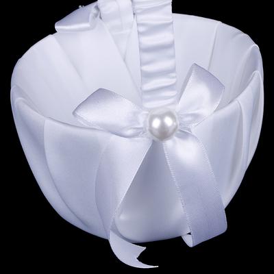 Weißer Satin-Perlen-Hochzeits-Blumenmädchen-Korb mit Schleife