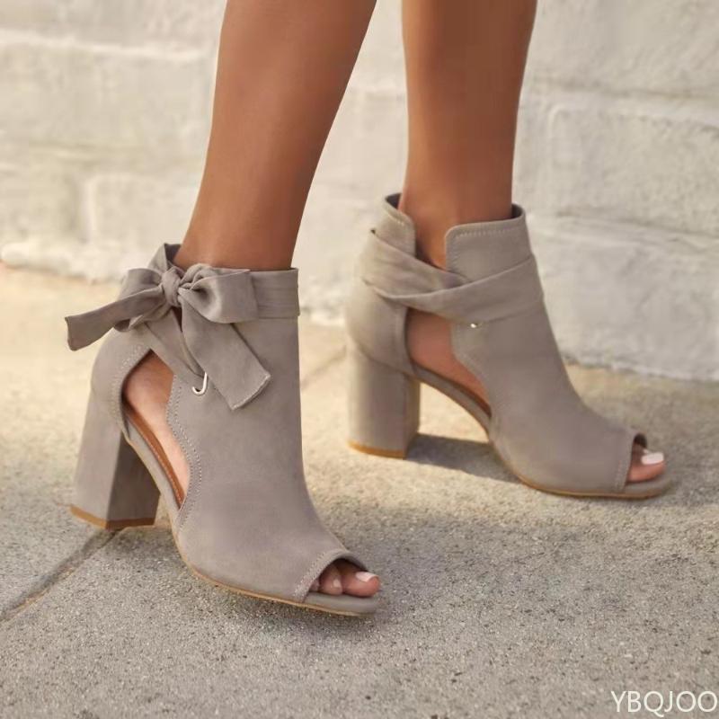 New Oversized Sandals Ladies Summer Fashion Fish Mouth Shoes Lace Up Temperament High Heels Butterfly Dew Toe Women's Sandals