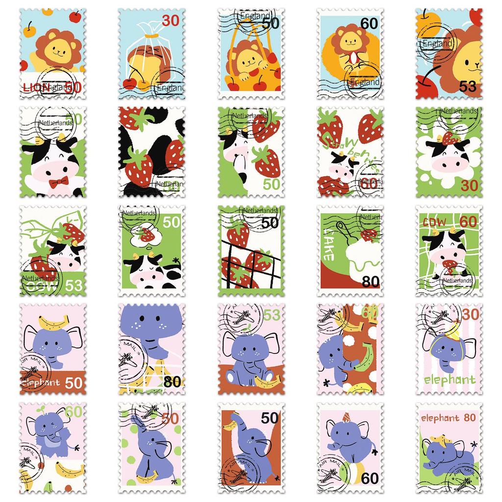 50 Hand-Painted Animal Doodle Stickers for Outdoor Travel, Water Bottles, and Phones