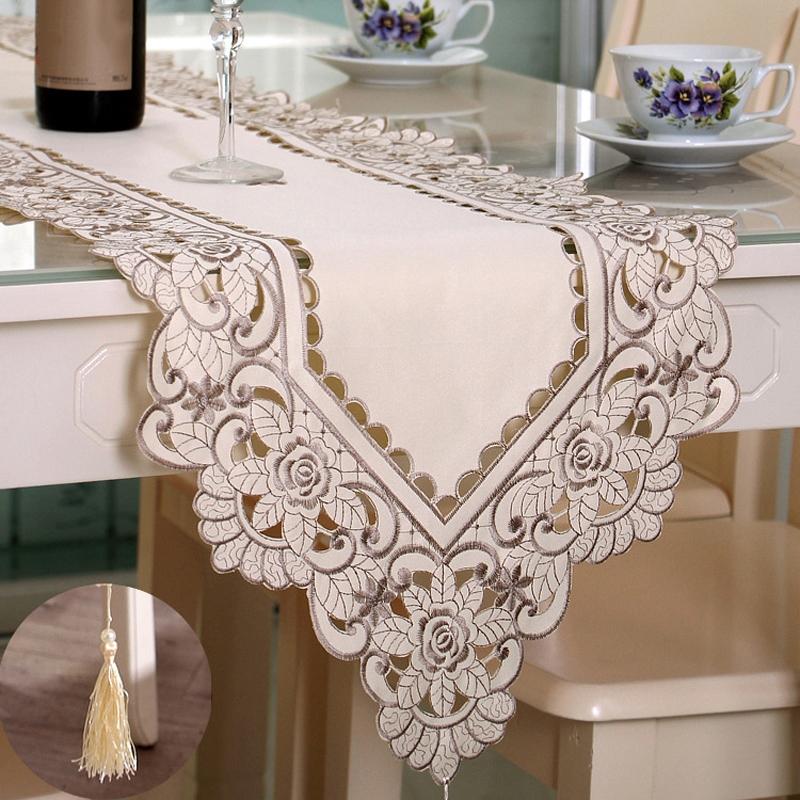 Table Runner Embroidered Floral Lace Fabric Translucent Gauze Table Cloth