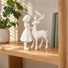 Study Room Desktop Decorations Girl And Deer Figurine, 3D Printed White Artistic Statue, Tabletop Fairy Tale Style Home Decor Ornament Sculpture