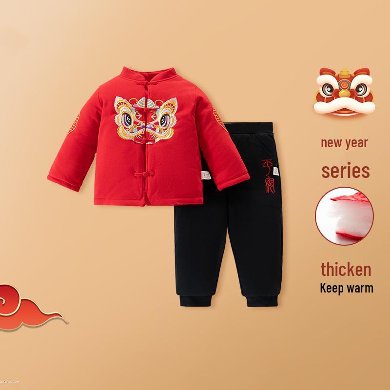 Children s Pure Cotton Quilted Two-Piece Winter Set: Boys  Outfit for New Year s & Birthday 90 cm