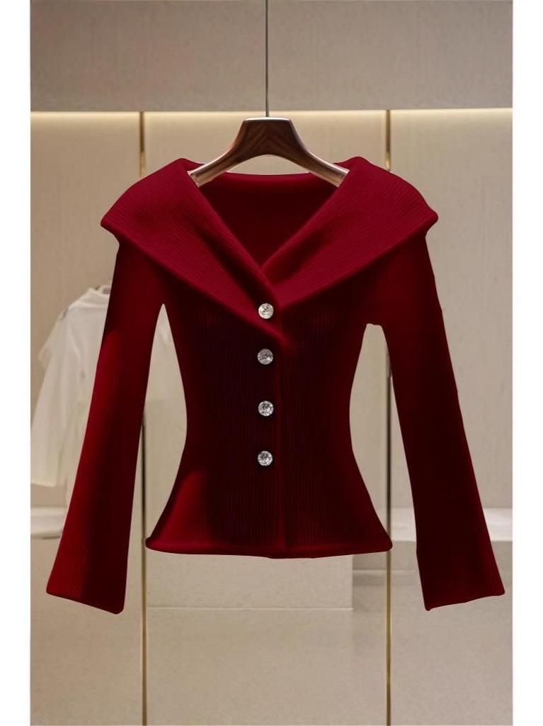 Elegant French-Style Slimming Knit Cardigan - Stylish & Versatile Long-Sleeve Sweater for Autumn/Winter 2024