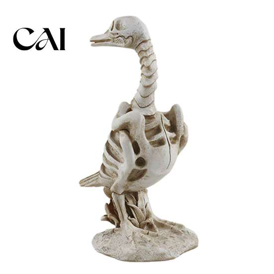 Spooky Yard Display Skeleton Animal Statue, Deer Cat Duck Figurine, Resin Indoor Outdoor Halloween Decor Ornament for Table Centerpiece, Front