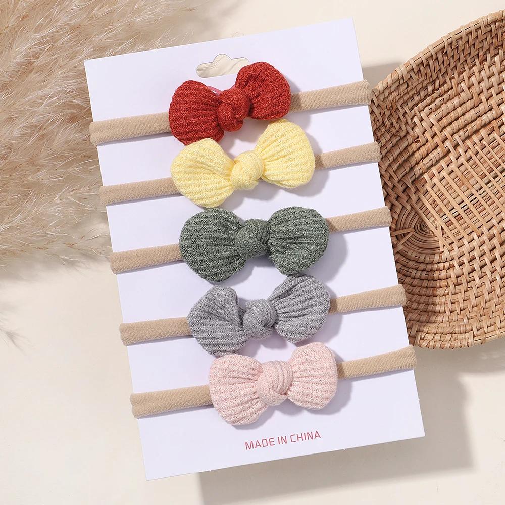 5/6Pcs Girls Solid Color Bowknot Headband For Baby Kids Grograin Ribbon Headwear Hair Bands Infant Hair Accessories