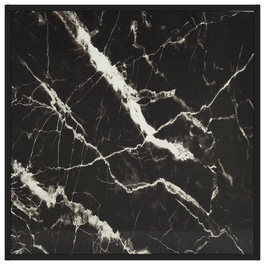 Coffee Table in Black with Black Marble Effect Glass 80 x 80 x 35 cm