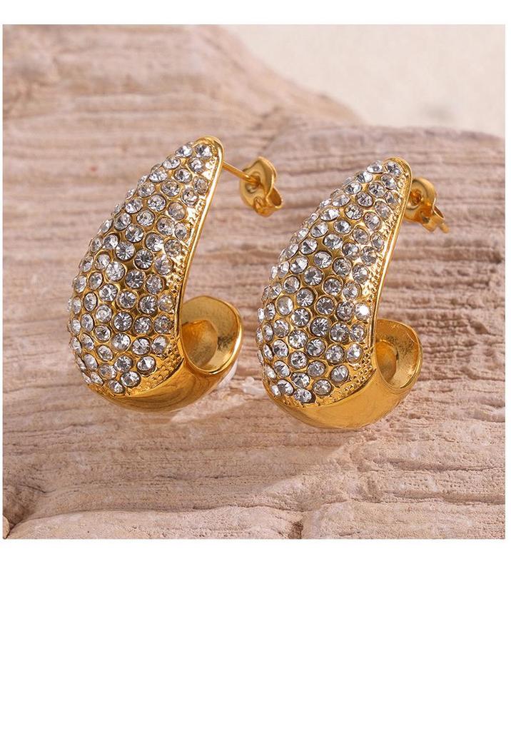 European Style Water Drop Rhinestone Earrings: Fashionable, Light Luxurious, Temperament Enhancing, 18K Gold-Plated Titanium Steel.