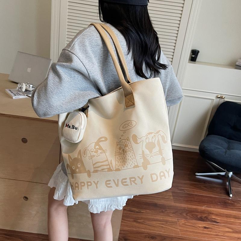 2025 Autumn New Korean Version Fashion Cartoon Canvas Bag Casual Commuting Simple Large Capacity Tote Bag Shoulder Bag