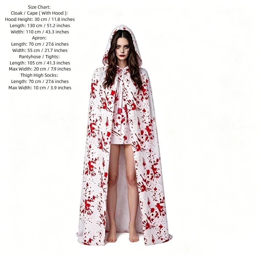 Stretchy Fit Blood Stained Cape Hooded Design Cosplay Costume Cloak  for Horror Dress Up