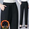 Fleece-Lined High-Waisted Straight-Leg Pants for Middle-Aged & Elderly Women - Ideal for Spring & Autumn