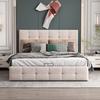 Letto imbottito 140*200, letto matrimoniale con contenitore sollevabile idraulicamente, testiera, rete a doghe metallica, tessuto in velluto, bianco crema