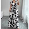 New Printed V-neck Short Sleeved Summer Dress Waist Cinching A-line Party Dresses Casual Elegant Sweet Long Dress Losoe Casual Women's Clothing