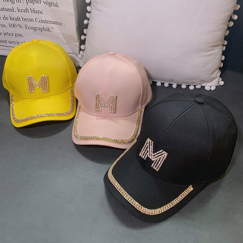 Hat Female Cap Tide Brand Spring and Summer Casual M Letter Rhinestone Sunshade Baseball Cap