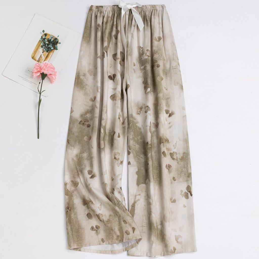 Women's Floral Cotton Silk Pajama Pants, Mosquito Repellent, Outdoor & Home Wear, Plus Size, Lightweight Summer Style.