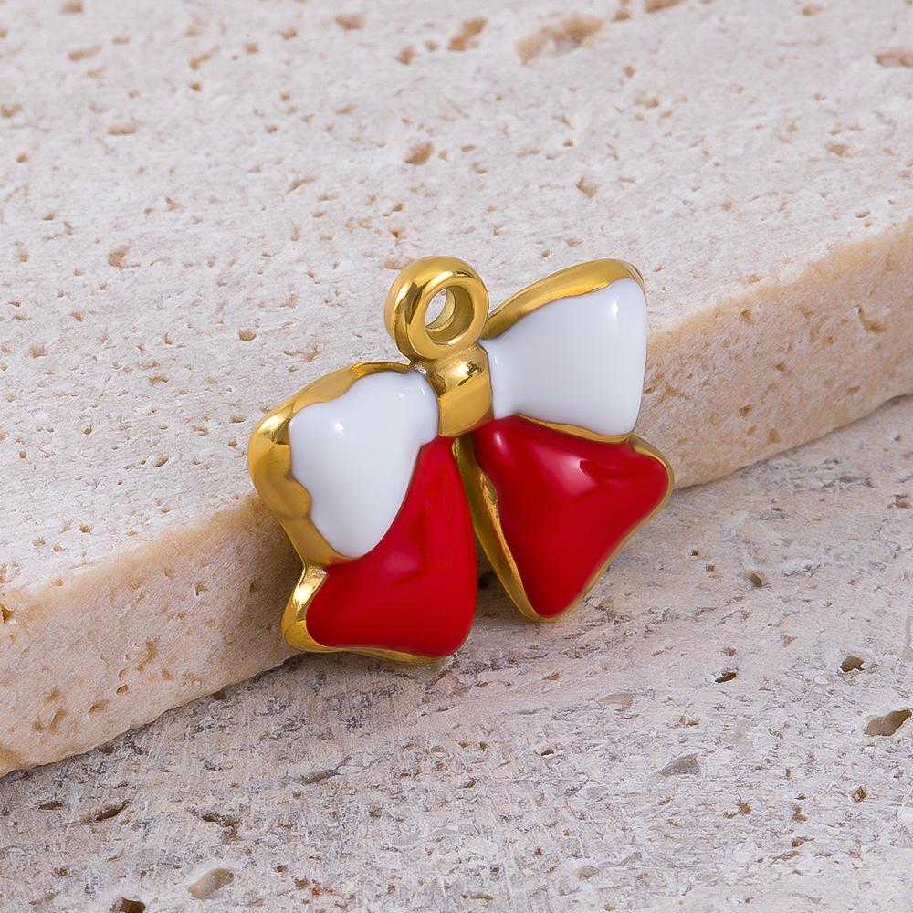 2pcs Stainless Steel Cartoon Enamel Bowknot Red Black High Heel Bone Pendant Necklace Earring Heart Charms Craft Jewelry Making