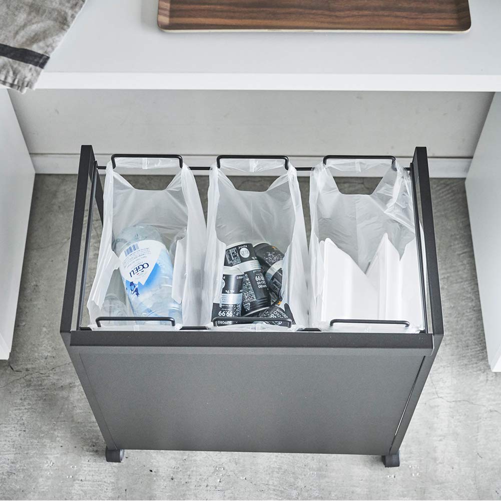 Yamazaki Jitsugyo 4333 Coș de gunoi cu 3 turnuri, separator de praf pentru ochi, cu mâner și cărucior ușor de scos, Separații, Negru, Aprox.