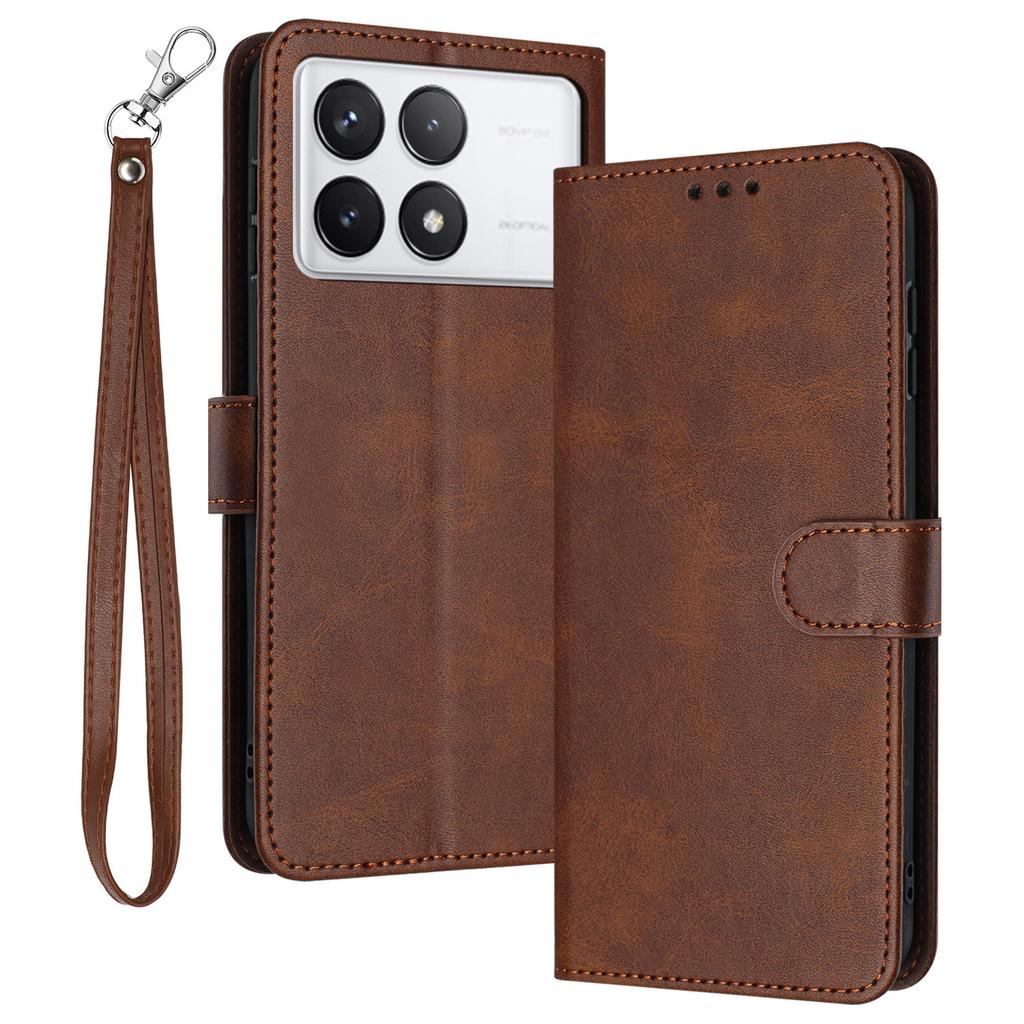 For Xiaomi Poco F6 Pro 5G/Redmi K70 5G/K70 Pro 5G Cover Leather Stand Phone Protective Shell with Wrist Strap