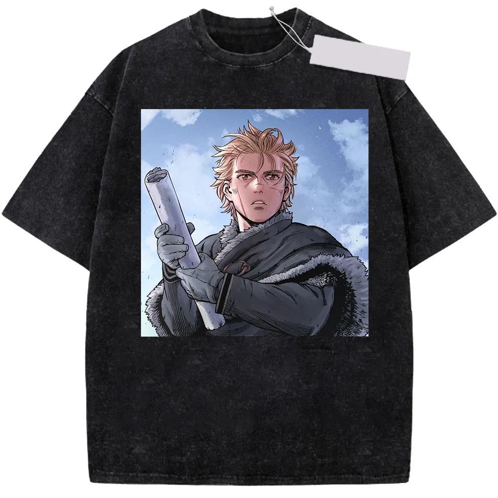 Washed Tee Anime VINLAND SAGA Thorfinn Printed Tee Men Women Washed Cotton T-shirts Vintage T Shirt Harajuku Male Casual Oversized Tshirt oversize