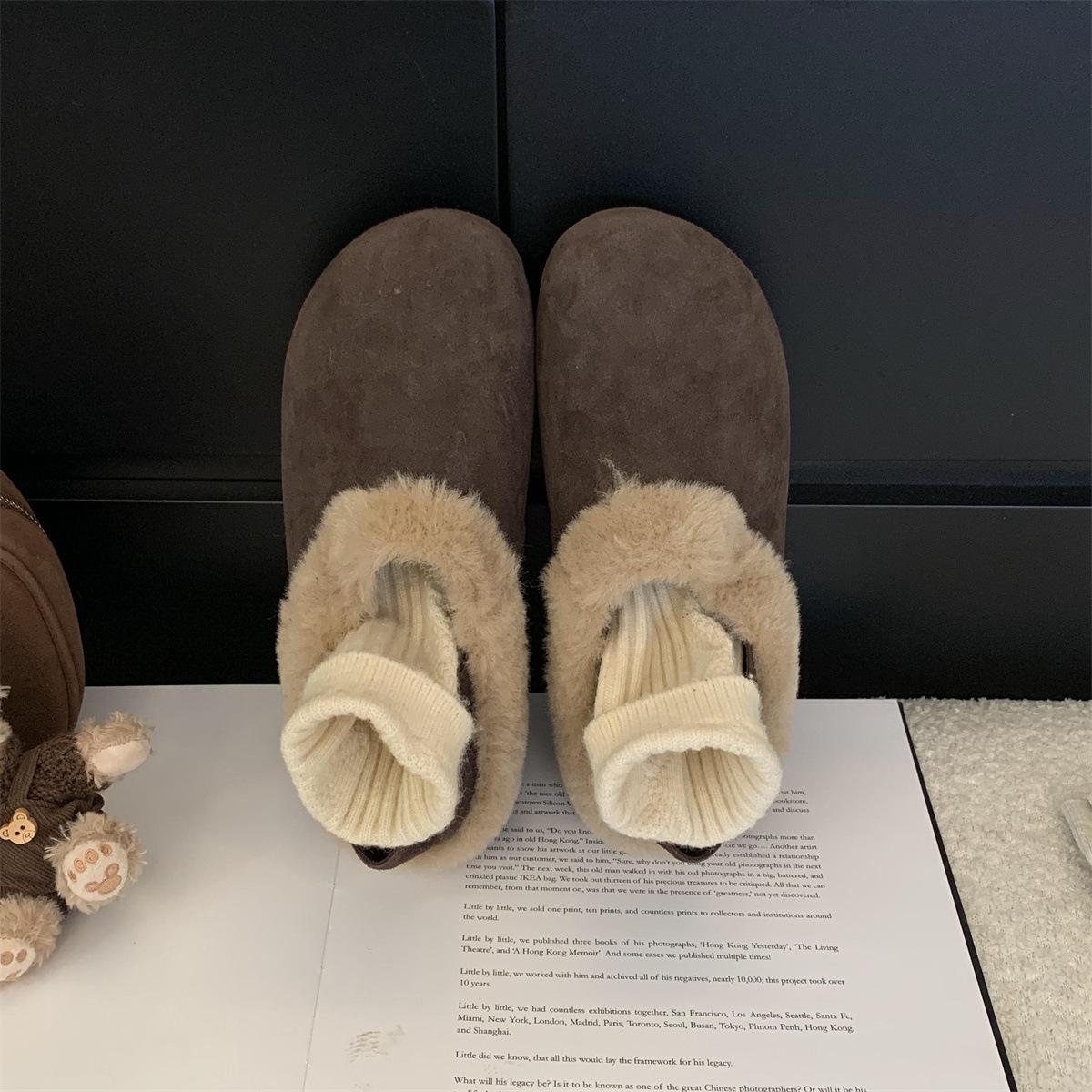 

Женские осенние и зимние теплые пушистые туфли женские уличные туфли на флисовой подкладке плоские туфли из хлопка без застежек 40 коричневый