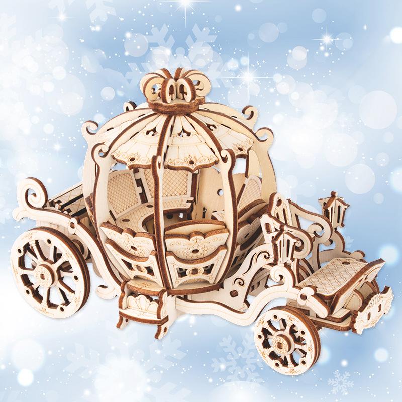 1Pc Pumpkin Cart Wooden Puzzle 3d Model Toy Boys and Girls Over 6 Years Old Handmade Gifts Street